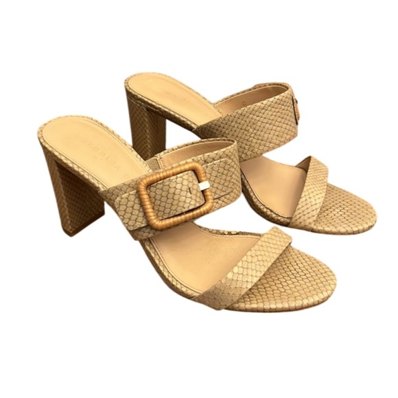 VERONICA BEARD Galoma Heeled Textured Leather Sandal - Coco - 8.5 - Picture 1 of 10